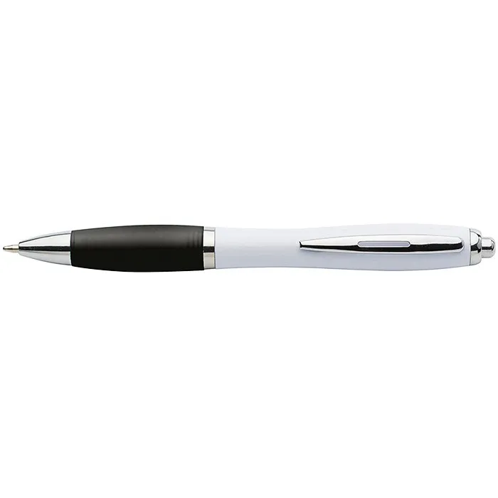White Barrel Curved Design Ball Pen Coloured Grip