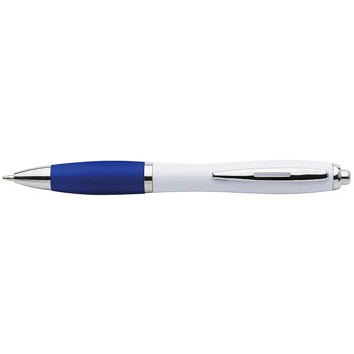 White Barrel Curved Design Ball Pen Coloured Grip
