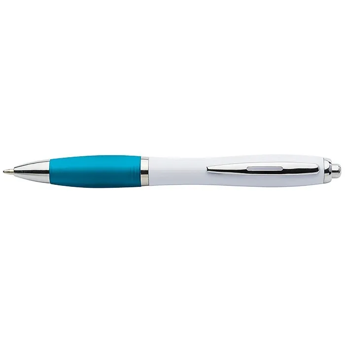 White Barrel Curved Design Ball Pen Coloured Grip