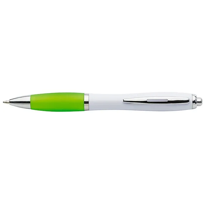 White Barrel Curved Design Ball Pen Coloured Grip