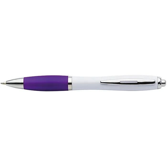 White Barrel Curved Design Ball Pen Coloured Grip