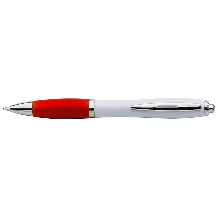 White Barrel Curved Design Ball Pen Coloured Grip