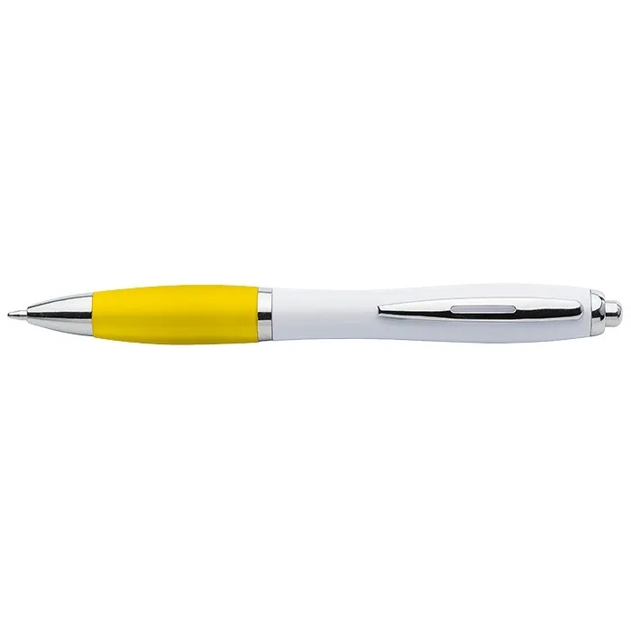 White Barrel Curved Design Ball Pen Coloured Grip