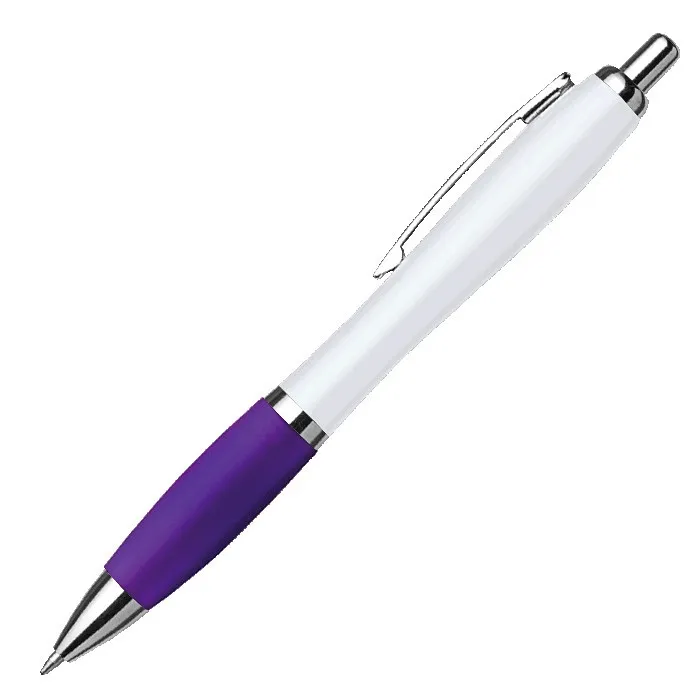 White Barrel Curved Design Ball Pen Coloured Grip