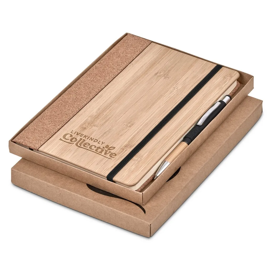 Okiyo Eri Bamboo And Cork Notebook And Pen Set
