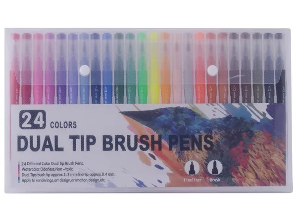 24 Piece Dual Tip Brush Pen Set