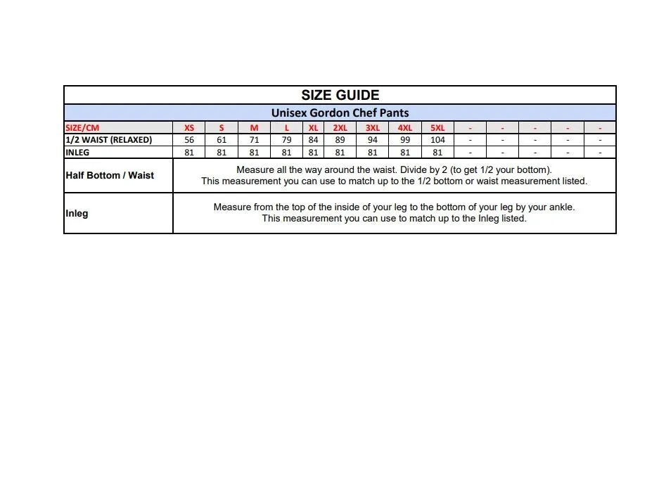 Unisex Gordon Chef Pants